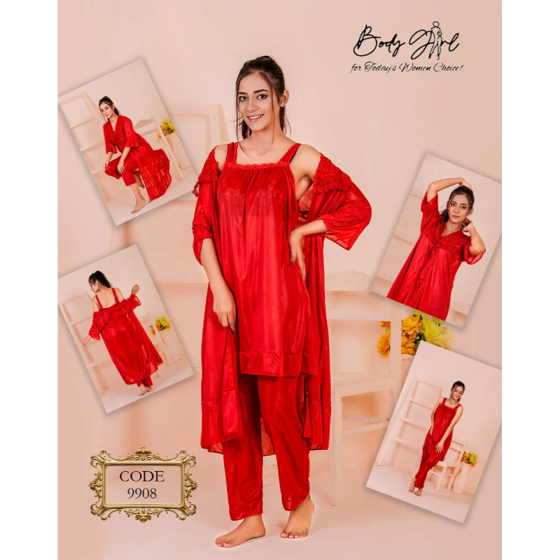 3-Piece Long Gown Nightwear Set Women