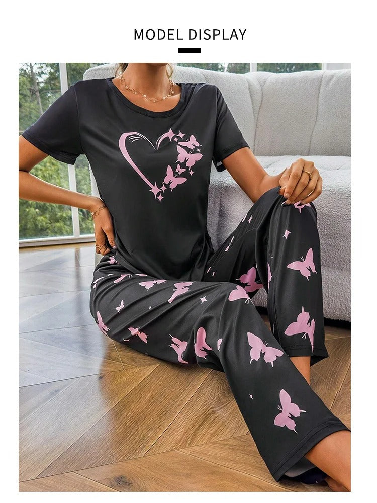 Stylish & Cozy Heart Butterfly Print Women's Nightwear Set