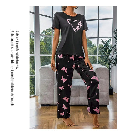 Stylish & Cozy Heart Butterfly Print Women's Nightwear Set