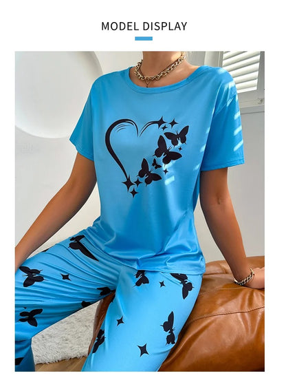 Stylish & Cozy Heart Butterfly Print Women's Nightwear Set